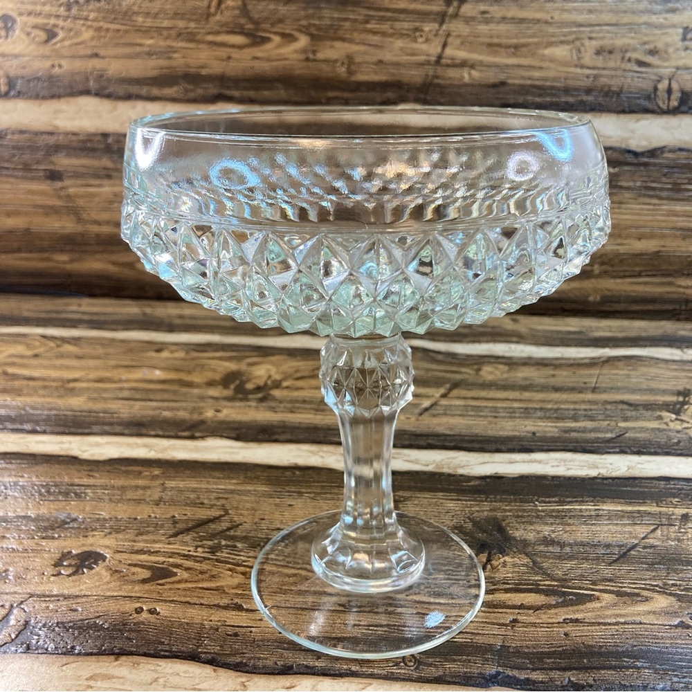 Vintage Indiana glass diamond point pedestal dish